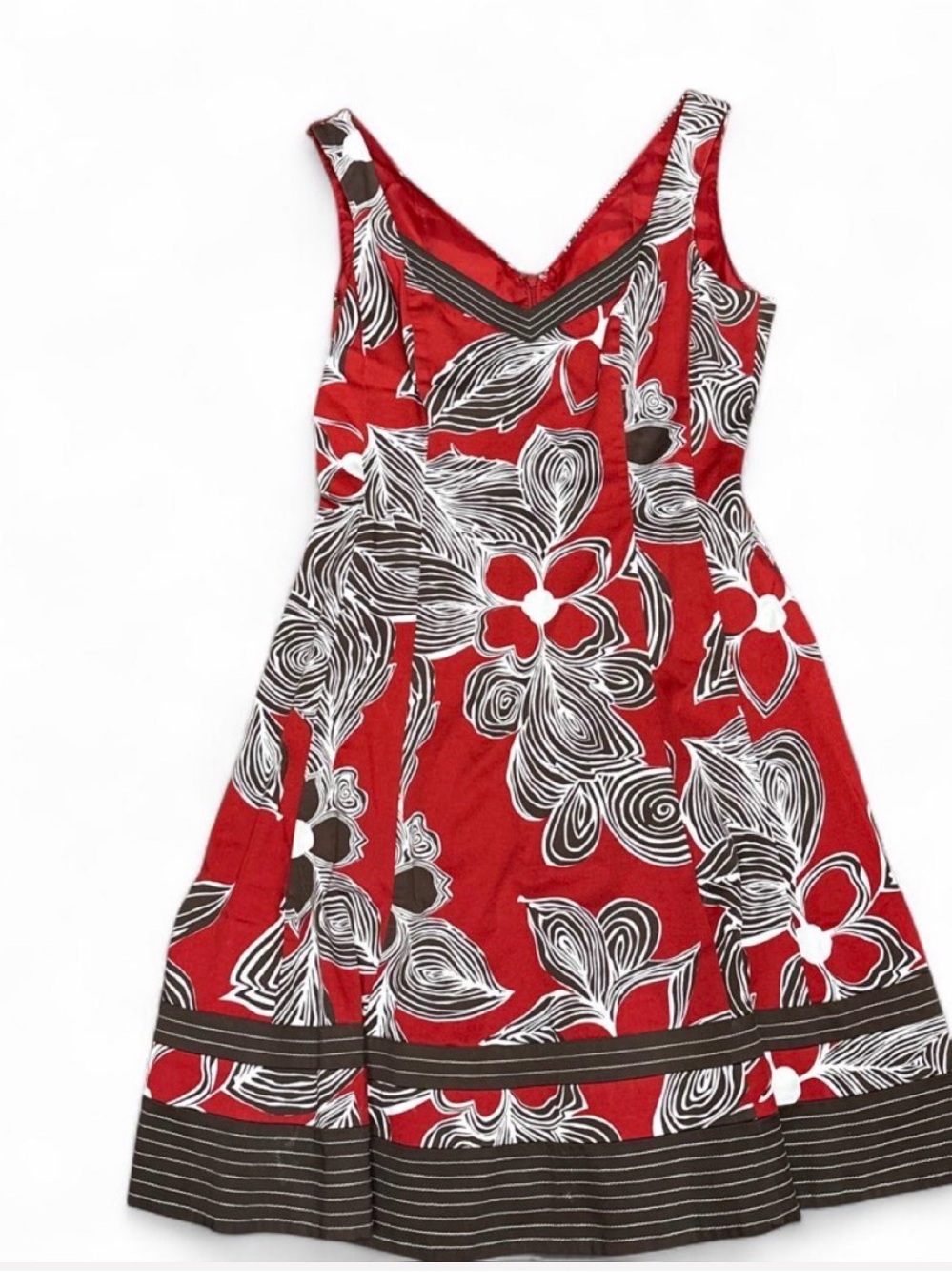 Nine‎ West Red Floral A-Line Sundress with Black & White Accents